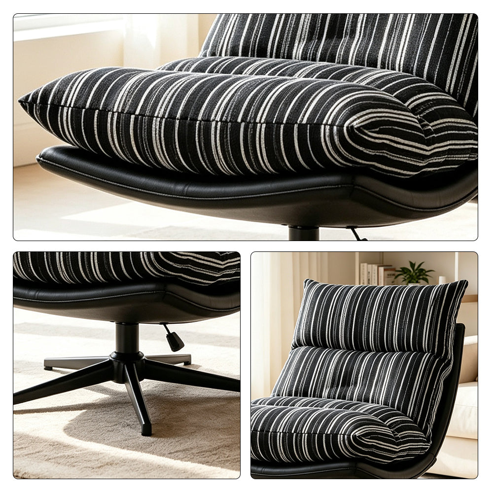 LIVARA Lounge Chair - Stripe Fabric Upholstery with Adjustable Height and 360-Degree Swivel Base, Modern Relaxing Chair for Living Room & Bedroom - Black & White