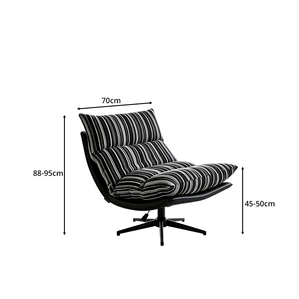 LIVARA Lounge Chair - Stripe Fabric Upholstery with Adjustable Height and 360-Degree Swivel Base, Modern Relaxing Chair for Living Room & Bedroom - Black & White