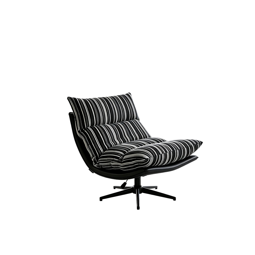 LIVARA Lounge Chair - Stripe Fabric Upholstery with Adjustable Height and 360-Degree Swivel Base, Modern Relaxing Chair for Living Room & Bedroom - Black & White