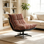 LIVARA Lounge Chair - Stripe Fabric Upholstery with Adjustable Height and 360-Degree Swivel Base, Modern Relaxing Chair for Living Room & Bedroom - Red & White