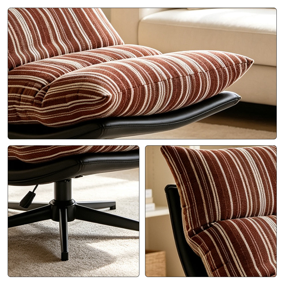LIVARA Lounge Chair - Stripe Fabric Upholstery with Adjustable Height and 360-Degree Swivel Base, Modern Relaxing Chair for Living Room & Bedroom - Red & White