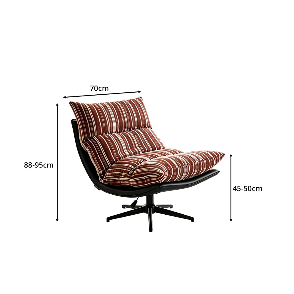 LIVARA Lounge Chair - Stripe Fabric Upholstery with Adjustable Height and 360-Degree Swivel Base, Modern Relaxing Chair for Living Room & Bedroom - Red & White
