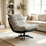 LIVARA Lounge Chair - Stripe Fabric Upholstery with Adjustable Height and 360-Degree Swivel Base, Modern Relaxing Chair for Living Room & Bedroom - Grey & White