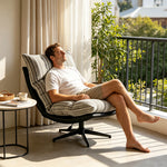 LIVARA Lounge Chair - Stripe Fabric Upholstery with Adjustable Height and 360-Degree Swivel Base, Modern Relaxing Chair for Living Room & Bedroom - Grey & White