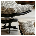 LIVARA Lounge Chair - Stripe Fabric Upholstery with Adjustable Height and 360-Degree Swivel Base, Modern Relaxing Chair for Living Room & Bedroom - Grey & White