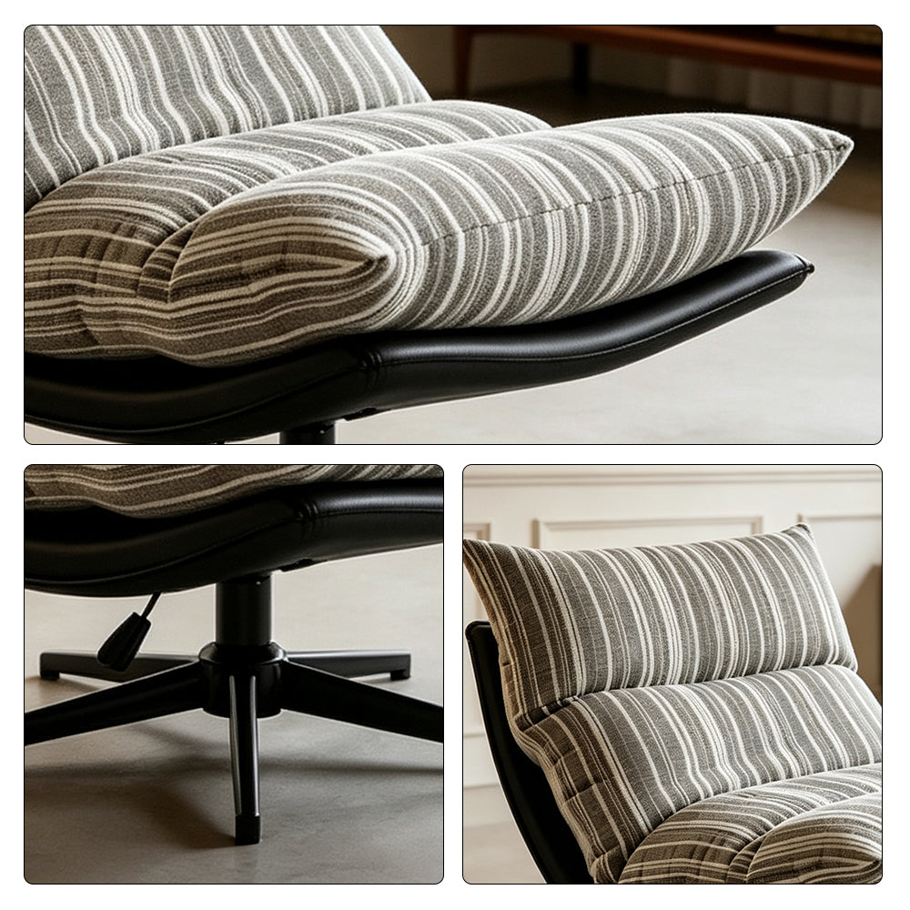 LIVARA Lounge Chair - Stripe Fabric Upholstery with Adjustable Height and 360-Degree Swivel Base, Modern Relaxing Chair for Living Room & Bedroom - Grey & White