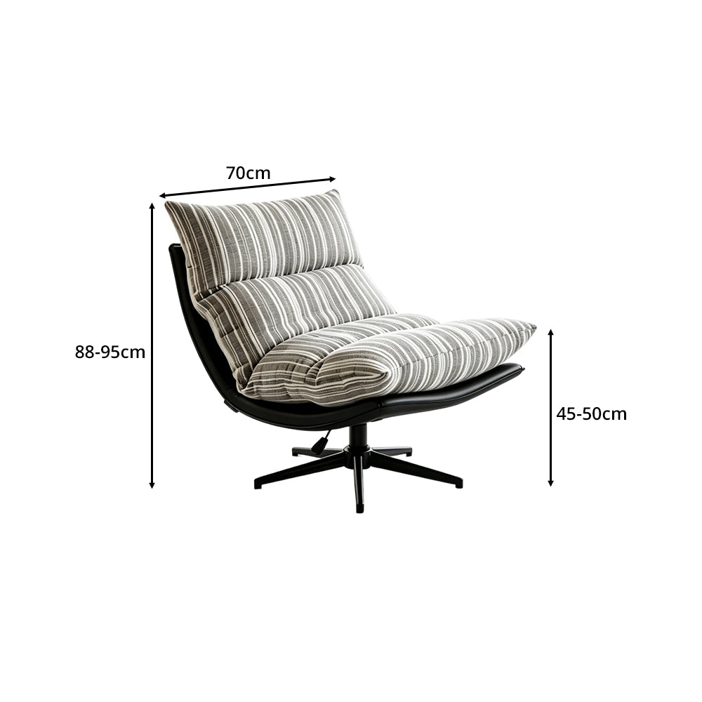 LIVARA Lounge Chair - Stripe Fabric Upholstery with Adjustable Height and 360-Degree Swivel Base, Modern Relaxing Chair for Living Room & Bedroom - Grey & White