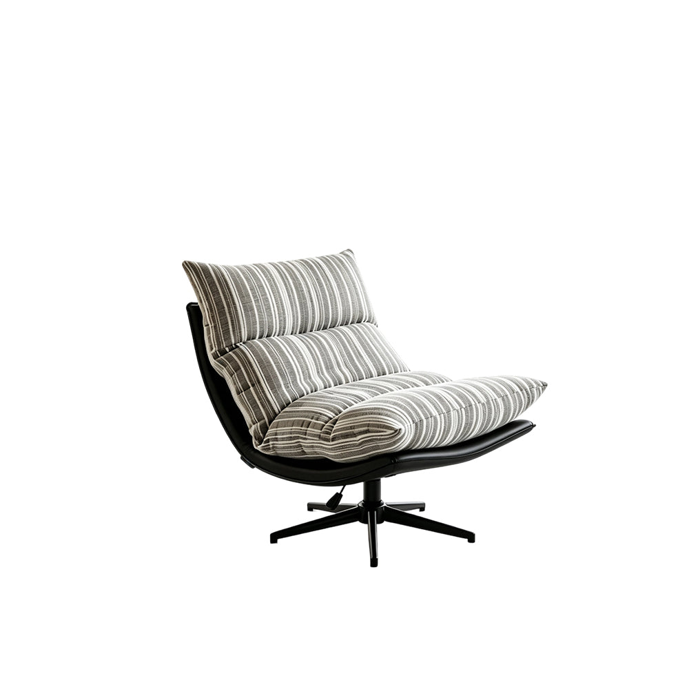 LIVARA Lounge Chair - Stripe Fabric Upholstery with Adjustable Height and 360-Degree Swivel Base, Modern Relaxing Chair for Living Room & Bedroom - Grey & White