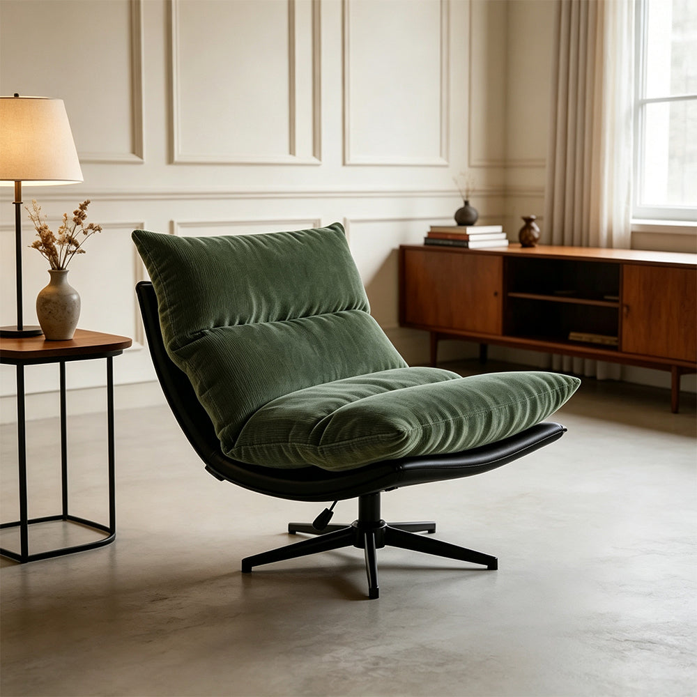 LIVARA Lounge Chair - Corduroy Upholstery with Adjustable Height and 360-Degree Swivel Base, Modern Reclining Accent Chair for Living Room & Bedroom - Green