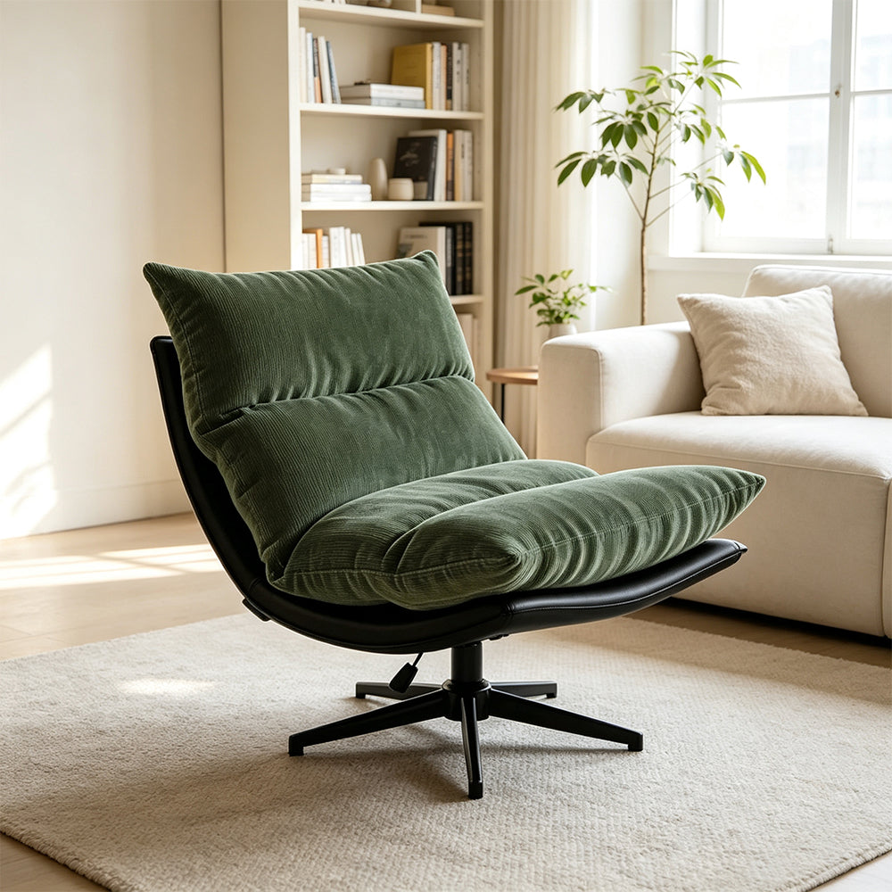 LIVARA Lounge Chair - Corduroy Upholstery with Adjustable Height and 360-Degree Swivel Base, Modern Reclining Accent Chair for Living Room & Bedroom - Green