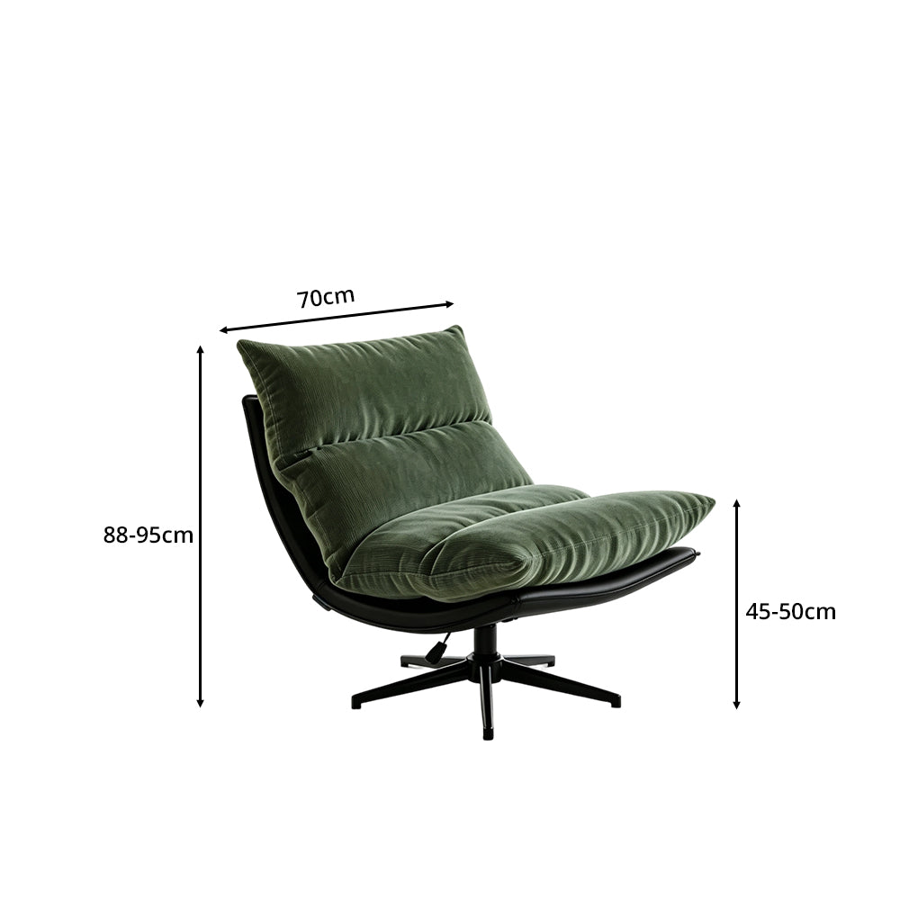 LIVARA Lounge Chair - Corduroy Upholstery with Adjustable Height and 360-Degree Swivel Base, Modern Reclining Accent Chair for Living Room & Bedroom - Green