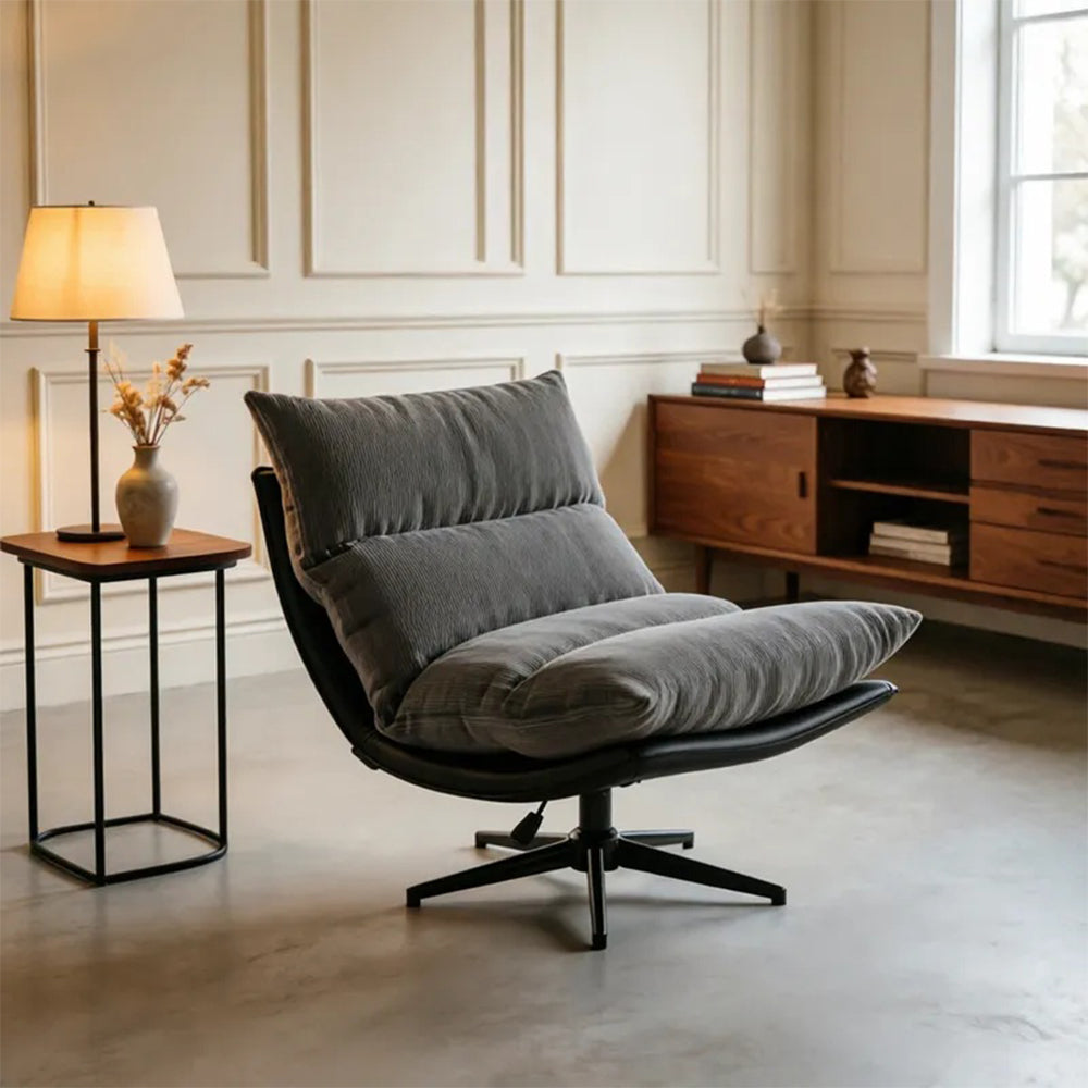 LIVARA Lounge Chair - Corduroy Upholstery with Adjustable Height and 360-Degree Swivel Base, Modern Reclining Accent Chair for Living Room & Bedroom - Grey