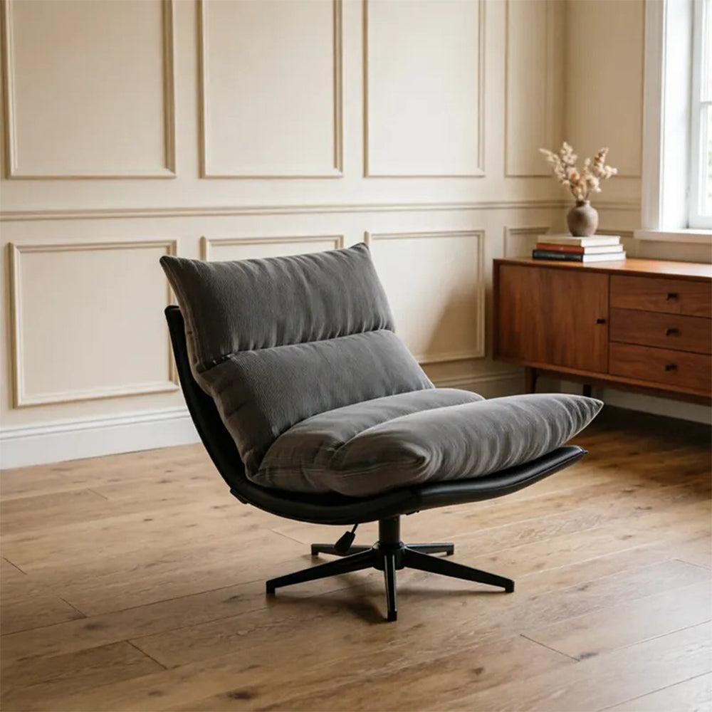 LIVARA Lounge Chair - Corduroy Upholstery with Adjustable Height and 360-Degree Swivel Base, Modern Reclining Accent Chair for Living Room & Bedroom - Grey