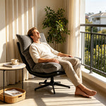 LIVARA Lounge Chair - Corduroy Upholstery with Adjustable Height and 360-Degree Swivel Base, Modern Reclining Accent Chair for Living Room & Bedroom - Grey