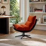 LIVARA Lounge Chair - Corduroy Upholstery with Adjustable Height and 360-Degree Swivel Base, Modern Reclining Accent Chair for Living Room & Bedroom - Orange