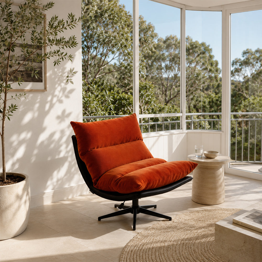 LIVARA Lounge Chair - Corduroy Upholstery with Adjustable Height and 360-Degree Swivel Base, Modern Reclining Accent Chair for Living Room & Bedroom - Orange