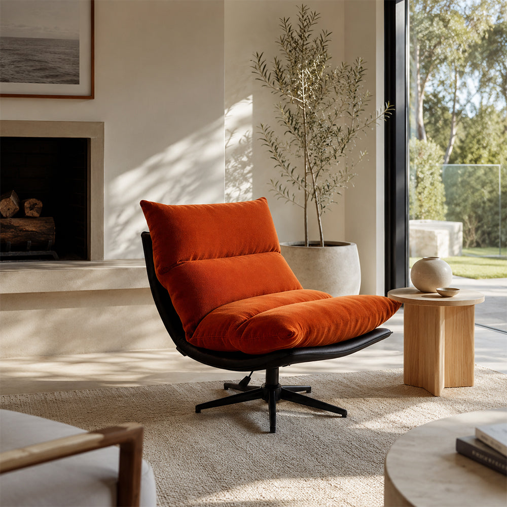 LIVARA Lounge Chair - Corduroy Upholstery with Adjustable Height and 360-Degree Swivel Base, Modern Reclining Accent Chair for Living Room & Bedroom - Orange