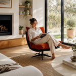 LIVARA Lounge Chair - Corduroy Upholstery with Adjustable Height and 360-Degree Swivel Base, Modern Reclining Accent Chair for Living Room & Bedroom - Orange