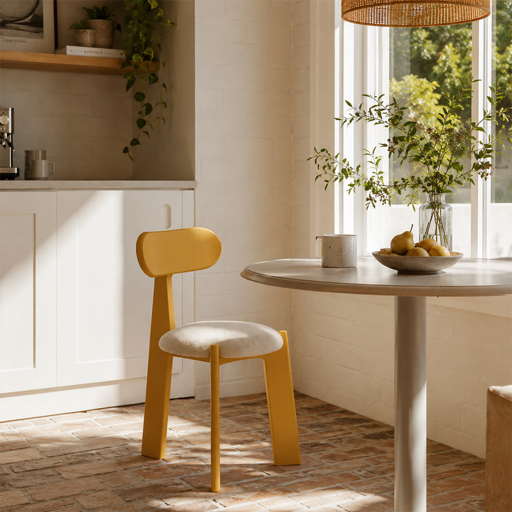 LIVARA Dining Chair - Soft Sherpa Cushion with Rubber Wood Frame, Modern Accent Chair for Dining Room Bedroom & Home Office - Yellow