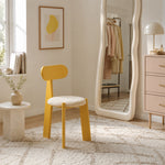 LIVARA Dining Chair - Soft Sherpa Cushion with Rubber Wood Frame, Modern Accent Chair for Dining Room Bedroom & Home Office - Yellow