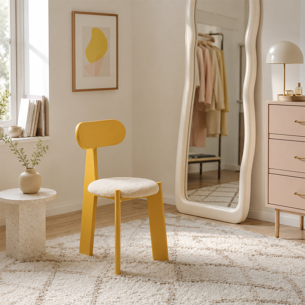 LIVARA Dining Chair - Soft Sherpa Cushion with Rubber Wood Frame, Modern Accent Chair for Dining Room Bedroom & Home Office - Yellow