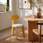 LIVARA Dining Chair - Soft Sherpa Cushion with Rubber Wood Frame, Modern Accent Chair for Dining Room Bedroom & Home Office - Yellow