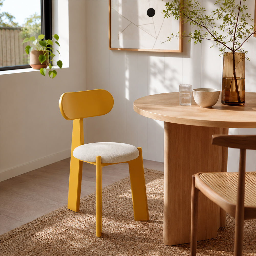 LIVARA Dining Chair - Soft Sherpa Cushion with Rubber Wood Frame, Modern Accent Chair for Dining Room Bedroom & Home Office - Yellow