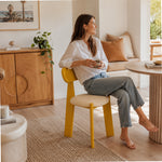 LIVARA Dining Chair - Soft Sherpa Cushion with Rubber Wood Frame, Modern Accent Chair for Dining Room Bedroom & Home Office - Yellow