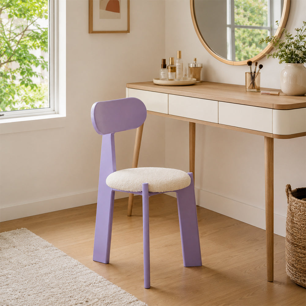 LIVARA Dining Chair - Soft Sherpa Cushion with Rubber Wood Frame, Modern Accent Chair for Dining Room Bedroom & Home Office - Purple