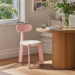 LIVARA Dining Chair - Soft Sherpa Cushion with Rubber Wood Frame, Modern Accent Chair for Dining Room Bedroom & Home Office - Pink