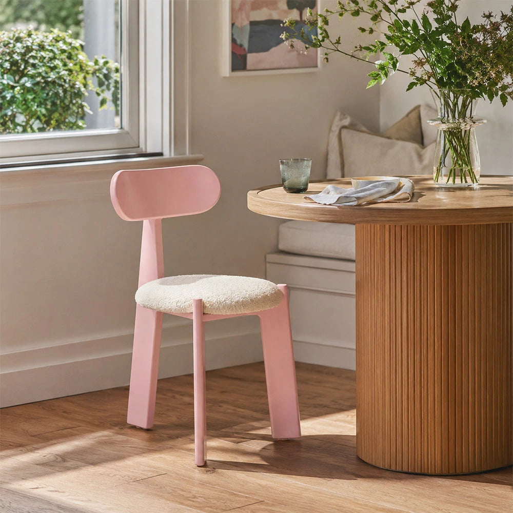 LIVARA Dining Chair - Soft Sherpa Cushion with Rubber Wood Frame, Modern Accent Chair for Dining Room Bedroom & Home Office - Pink