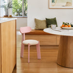 LIVARA Dining Chair - Soft Sherpa Cushion with Rubber Wood Frame, Modern Accent Chair for Dining Room Bedroom & Home Office - Pink