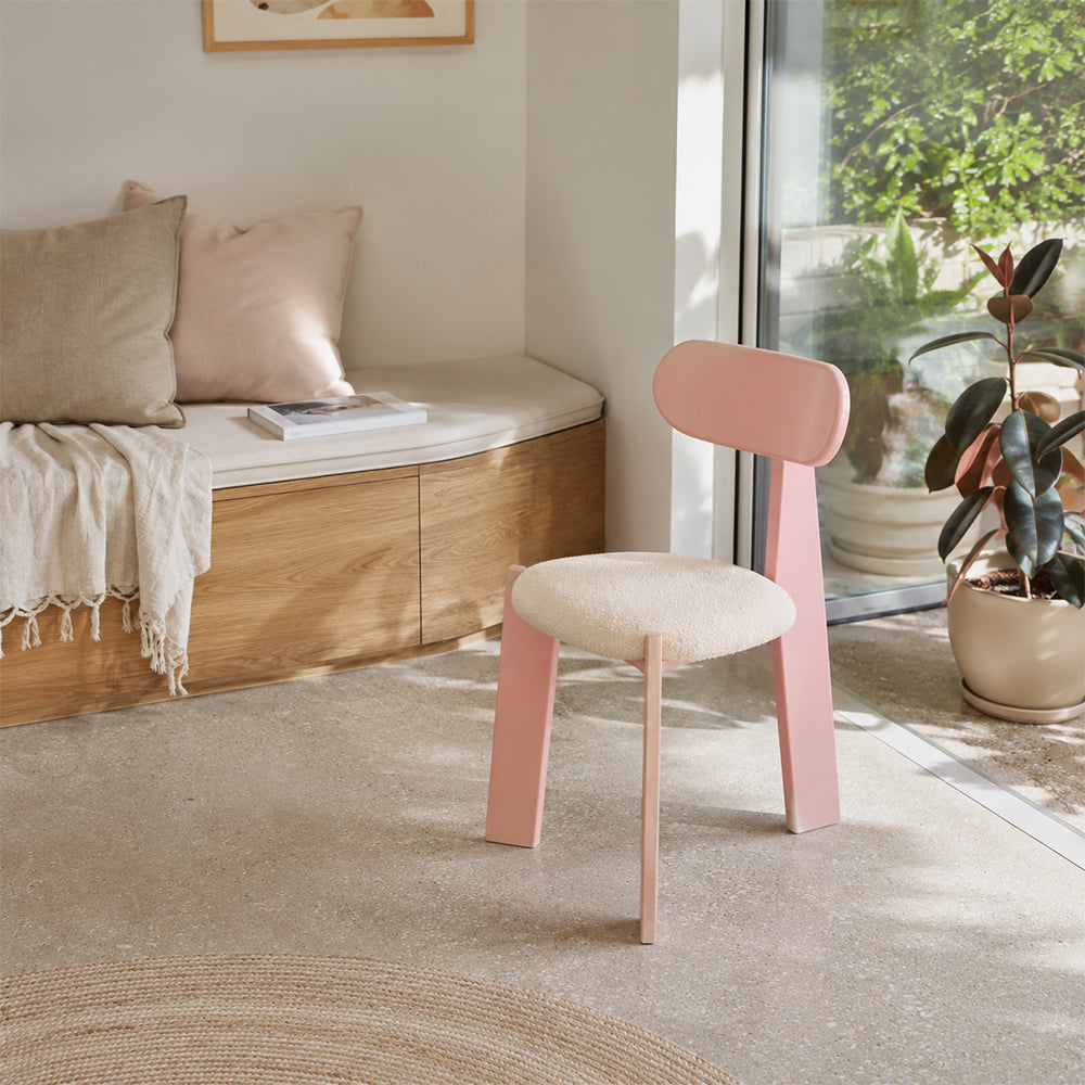 LIVARA Dining Chair - Soft Sherpa Cushion with Rubber Wood Frame, Modern Accent Chair for Dining Room Bedroom & Home Office - Pink