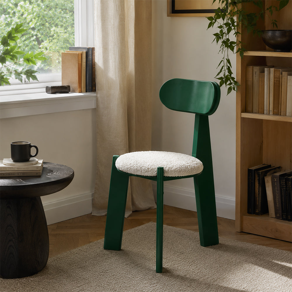 LIVARA Dining Chair - Soft Sherpa Cushion with Rubber Wood Frame, Modern Accent Chair for Dining Room Bedroom & Home Office - Green
