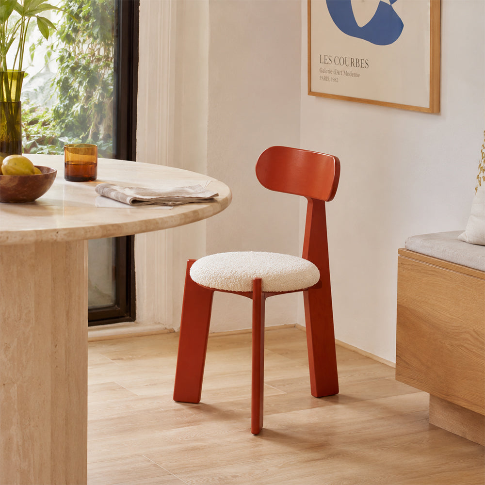 LIVARA Dining Chair - Soft Sherpa Cushion with Rubber Wood Frame, Modern Accent Chair for Dining Room Bedroom & Home Office - Red
