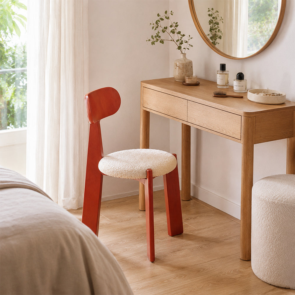 LIVARA Dining Chair - Soft Sherpa Cushion with Rubber Wood Frame, Modern Accent Chair for Dining Room Bedroom & Home Office - Red