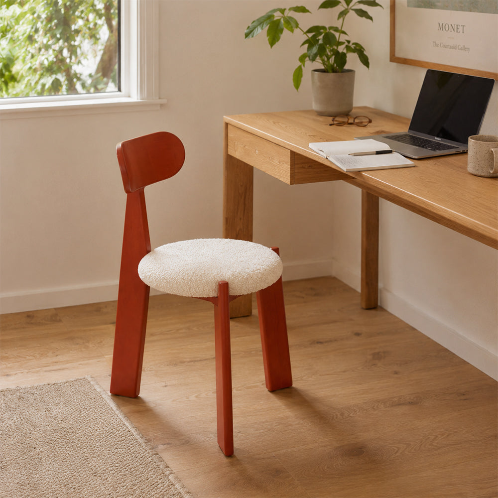 LIVARA Dining Chair - Soft Sherpa Cushion with Rubber Wood Frame, Modern Accent Chair for Dining Room Bedroom & Home Office - Red