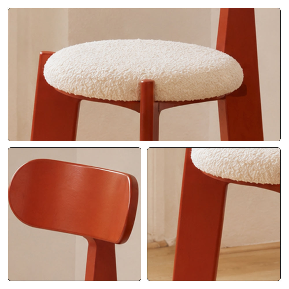 LIVARA Dining Chair - Soft Sherpa Cushion with Rubber Wood Frame, Modern Accent Chair for Dining Room Bedroom & Home Office - Red