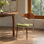 LIVARA Dining Chair - Walnut Wood Backrest with Velvet Seat and Metal Legs, Mid Century Accent Chair for Dining Room & Bedroom - Green