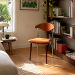 LIVARA Dining Chair - Walnut Wood Backrest with Velvet Seat and Metal Legs, Mid Century Accent Chair for Dining Room & Bedroom - Orange