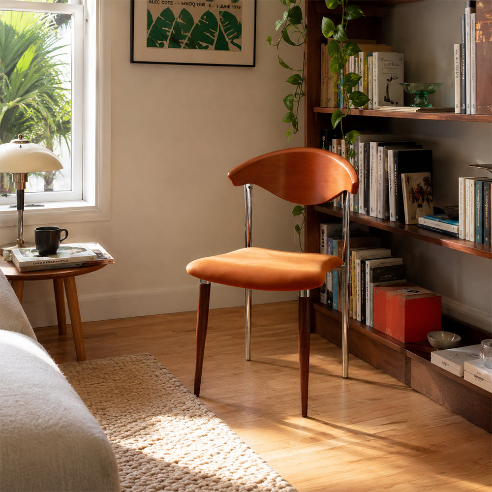 LIVARA Dining Chair - Walnut Wood Backrest with Velvet Seat and Metal Legs, Mid Century Accent Chair for Dining Room & Bedroom - Orange