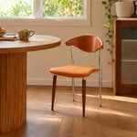 LIVARA Dining Chair - Walnut Wood Backrest with Velvet Seat and Metal Legs, Mid Century Accent Chair for Dining Room & Bedroom - Orange