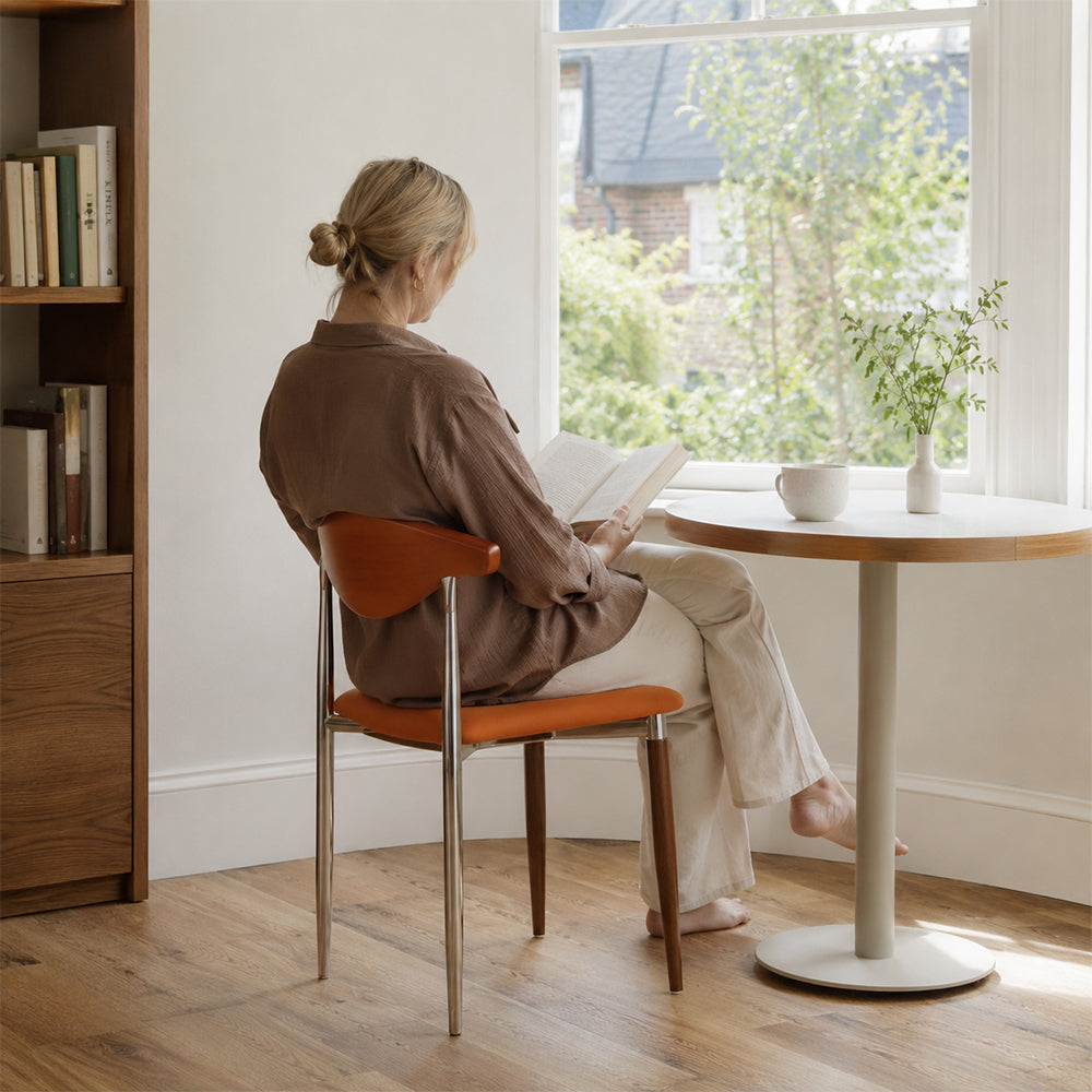 LIVARA Dining Chair - Walnut Wood Backrest with Velvet Seat and Metal Legs, Mid Century Accent Chair for Dining Room & Bedroom - Orange