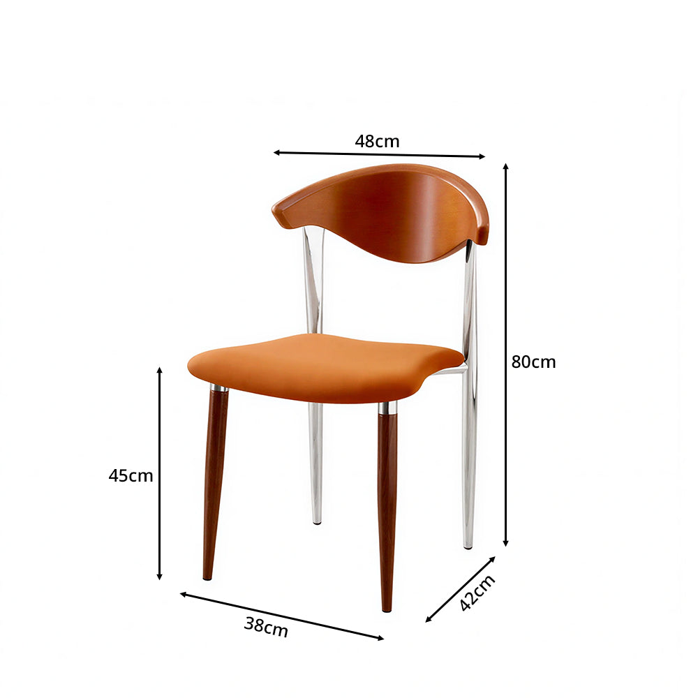 LIVARA Dining Chair - Walnut Wood Backrest with Velvet Seat and Metal Legs, Mid Century Accent Chair for Dining Room & Bedroom - Orange