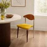 LIVARA Dining Chair - Walnut Wood Backrest with Velvet Seat and Metal Legs, Mid Century Accent Chair for Dining Room & Bedroom - Yellow