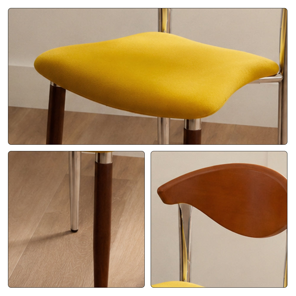LIVARA Dining Chair - Walnut Wood Backrest with Velvet Seat and Metal Legs, Mid Century Accent Chair for Dining Room & Bedroom - Yellow