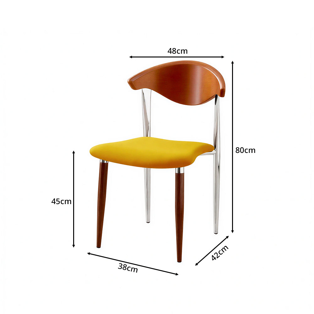 LIVARA Dining Chair - Walnut Wood Backrest with Velvet Seat and Metal Legs, Mid Century Accent Chair for Dining Room & Bedroom - Yellow