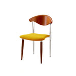 LIVARA Dining Chair - Walnut Wood Backrest with Velvet Seat and Metal Legs, Mid Century Accent Chair for Dining Room & Bedroom - Yellow