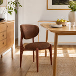 LIVARA Dining Chair - Solid Ash Wood Frame with Textured Fabric Upholstery, Mid Century Accent Chair for Dining Room & Living Space - Red