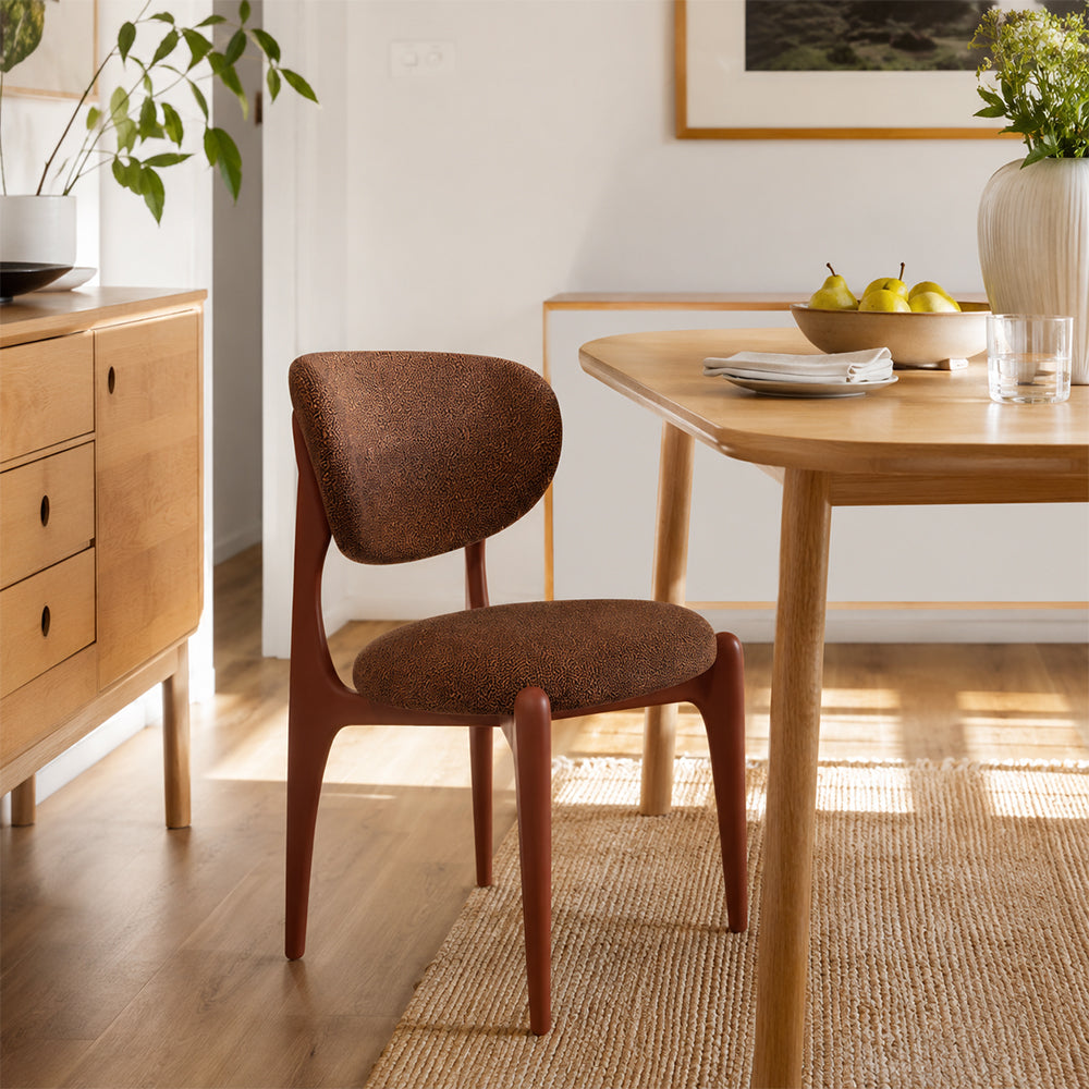 LIVARA Dining Chair - Solid Ash Wood Frame with Textured Fabric Upholstery, Mid Century Accent Chair for Dining Room & Living Space - Red